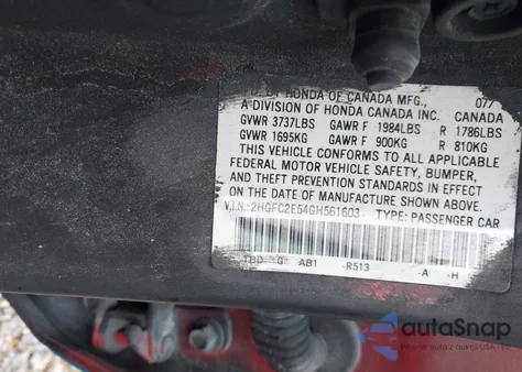 2016 Honda Civic Lx z USA, uszkodzony, nr VIN 2HGFC2E54GH561603